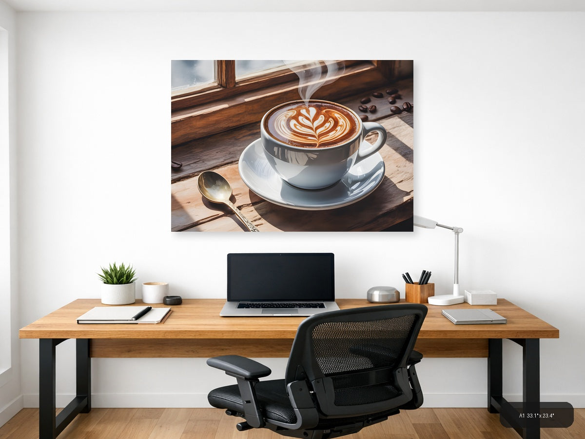 Latte Art Coffee Cup Window Watercolor Wall Art — A1 / Office