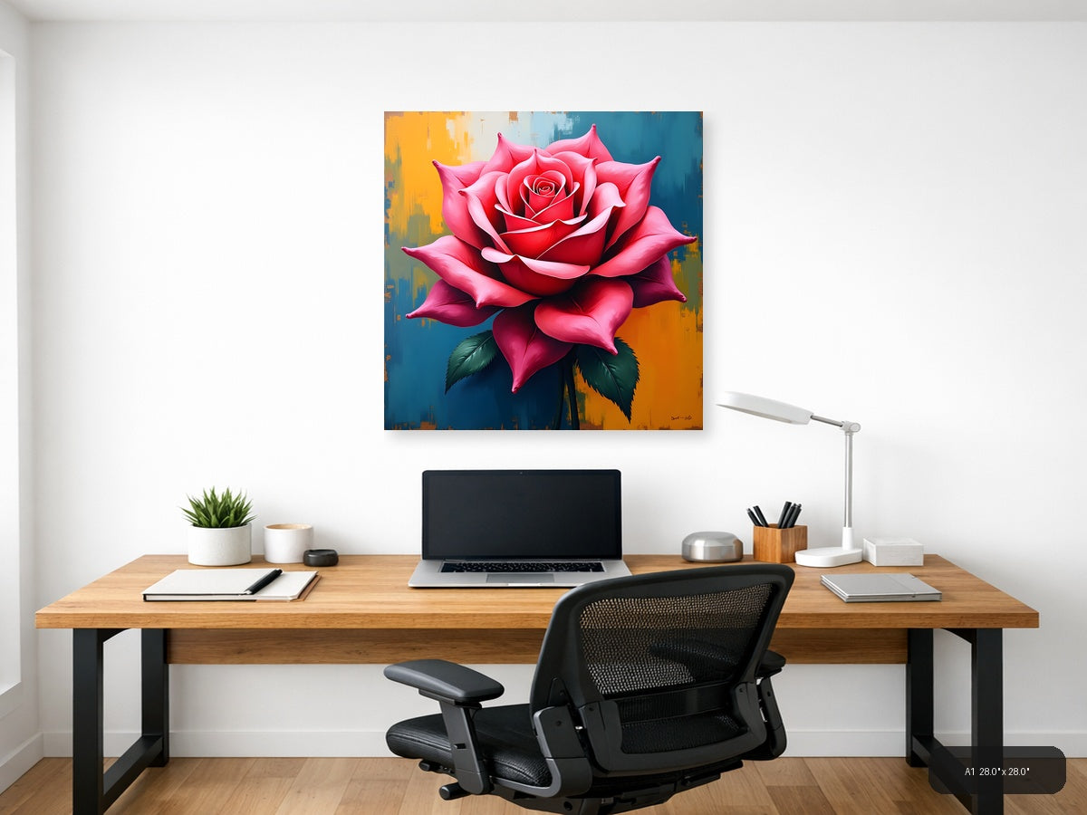 Vibrant Red Rose Abstract Modern Floral Wall Art — A1 / Office