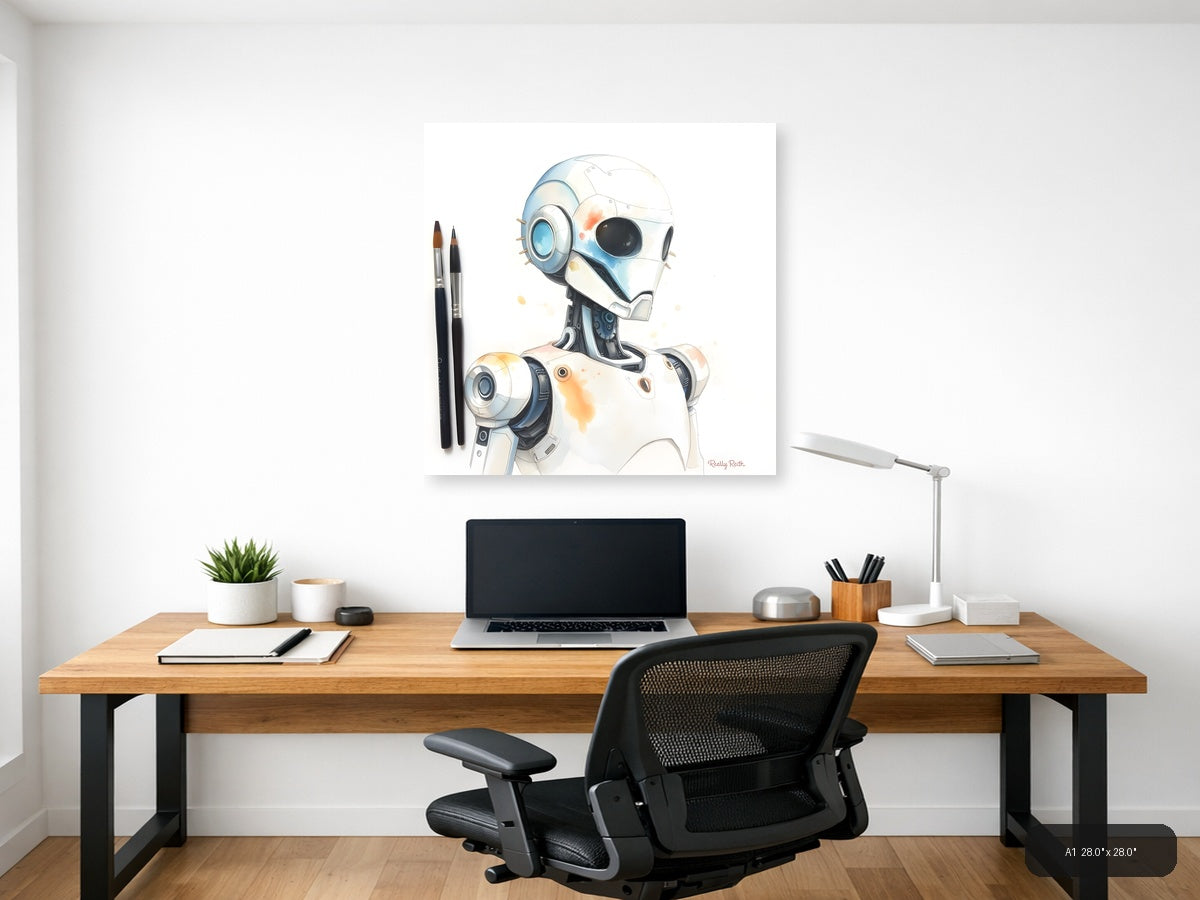 Futuristic Robot Portrait Watercolor Wall Art — A1 / Office