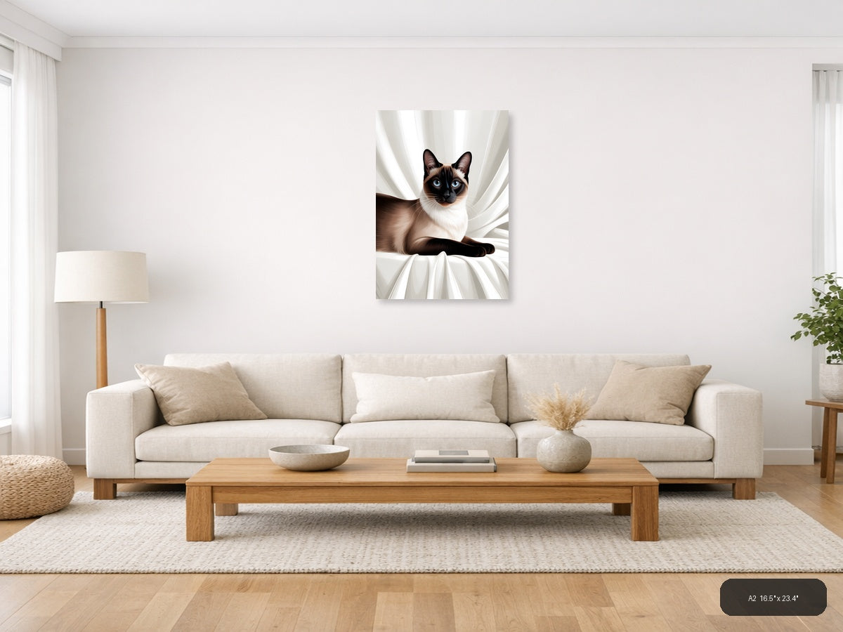Siamese Cat with Blue Eyes Minimalist Wall Art — A2 / Living Room