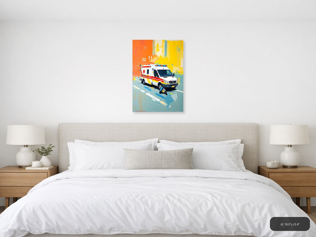 Colorful Ambulance Emergency Vehicle Abstract Wall Art — A2 / Bedroom