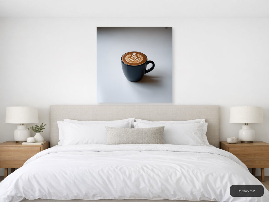 Minimalist Black Coffee Cup with Latte Art Wall Art — A1 / Bedroom