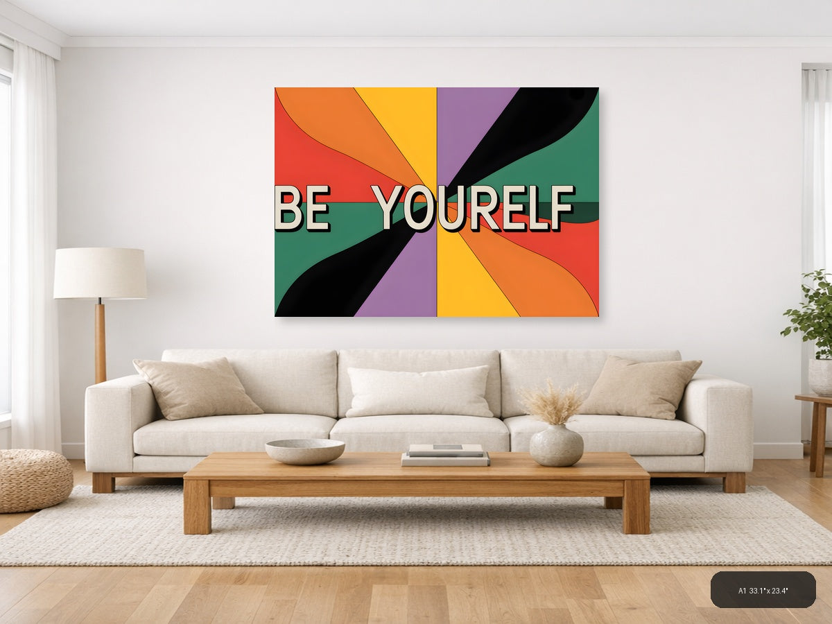 Be Yourself Retro Rainbow Burst Photography Wall Art — A1 / Living Room