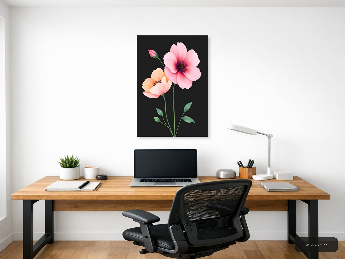 Pink & Peach Flowers Minimalist Botanical Wall Art — A1 / Office