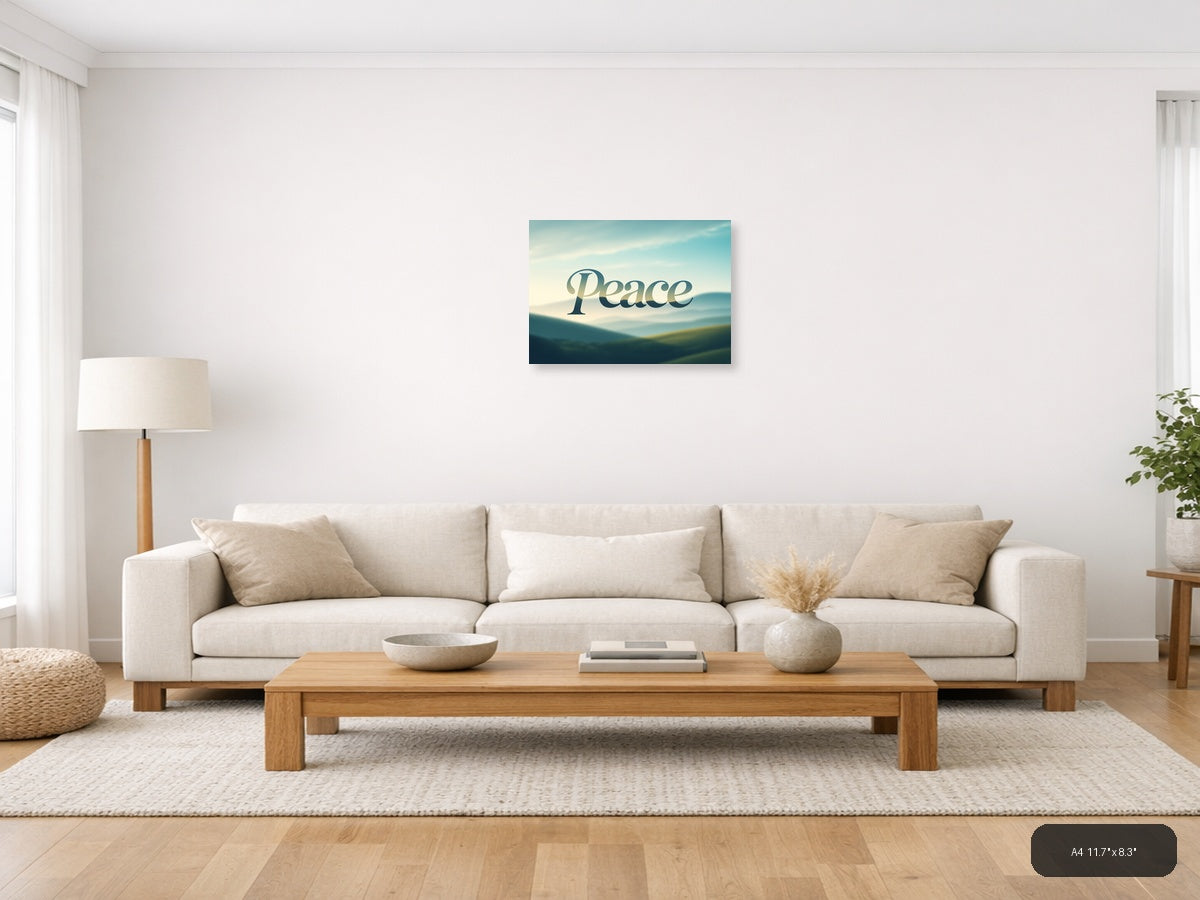 Peace Typography Landscape Mountain Wall Art — A4 / Living Room