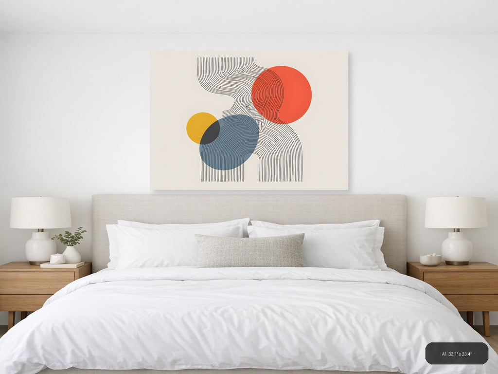 Abstract Line Art with Geometric Circles Wall Art — A1 / Bedroom