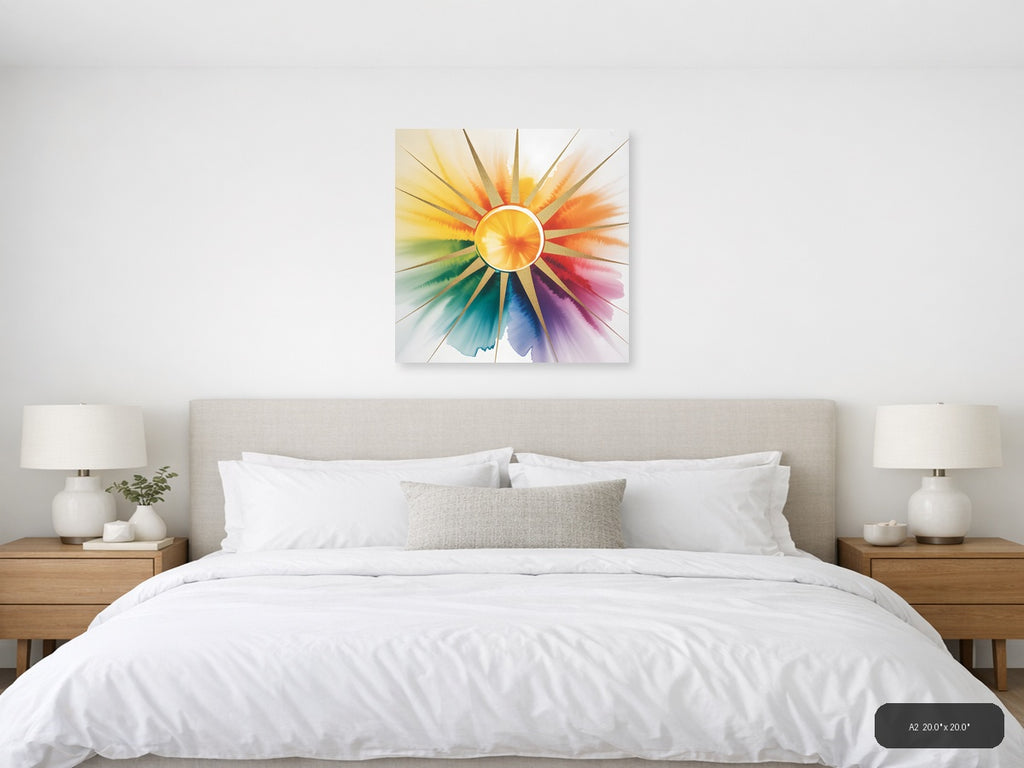 Golden Sun Watercolor Chakra Spectrum Wall Art — A2 / Bedroom