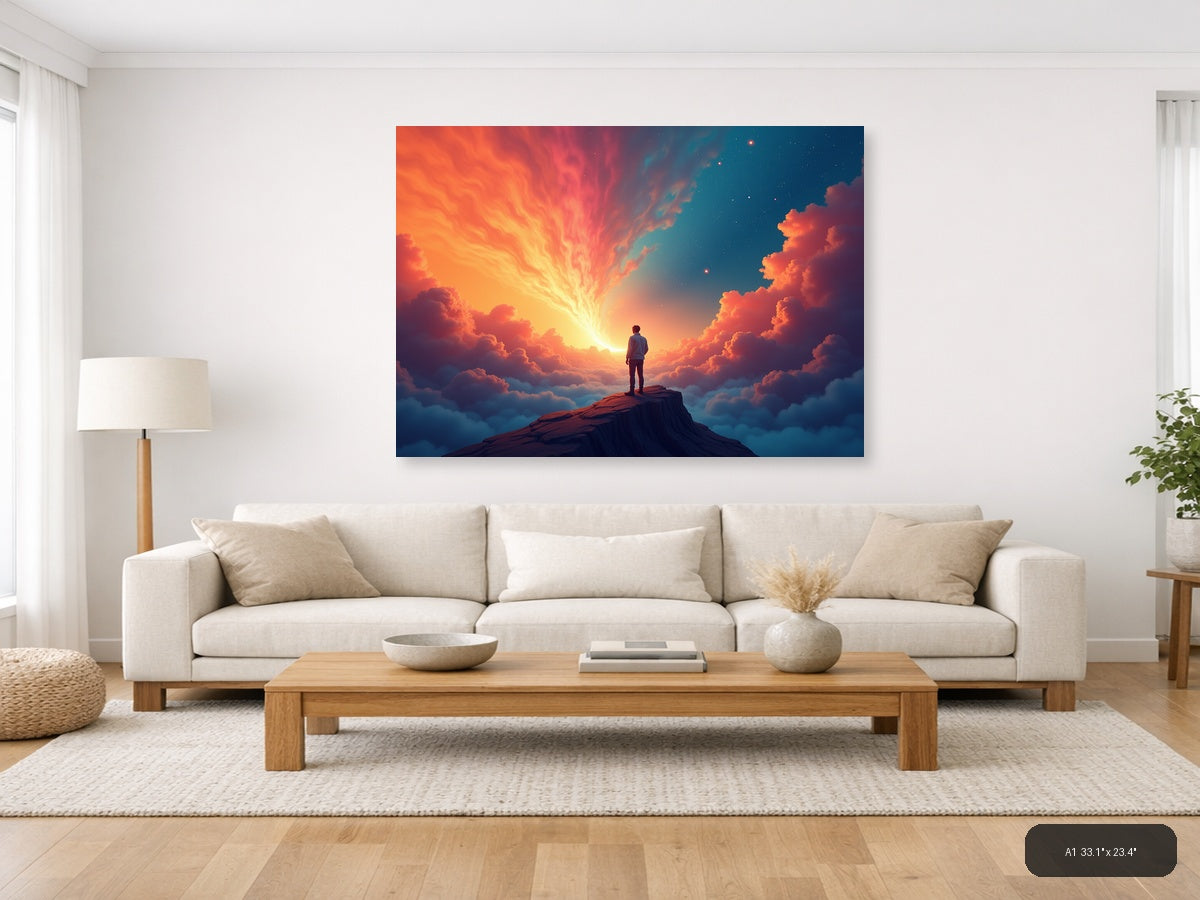 Sunset Sky Abstract Figure on Mountain Peak Wall Art — A1 / Living Room