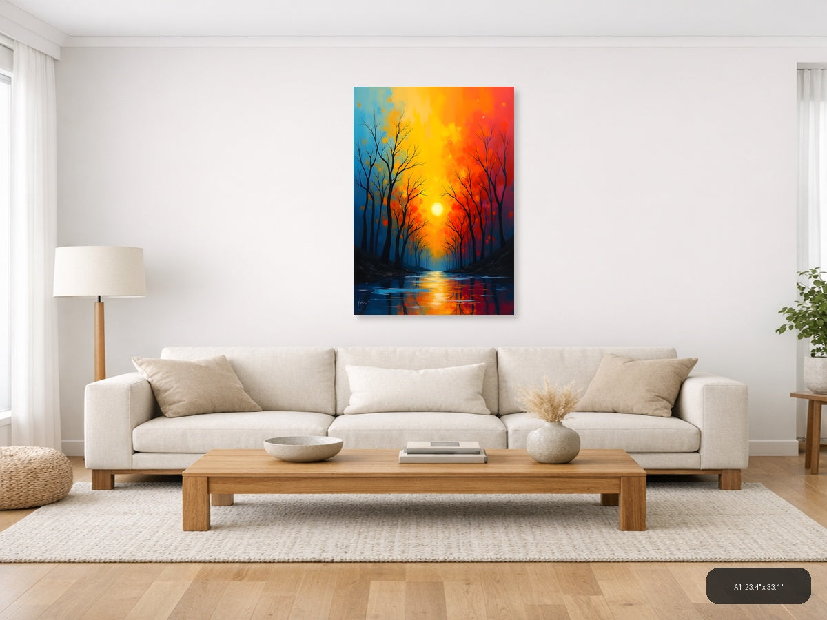 Sunset River Abstract Landscape Wall Art — A1 / Living Room