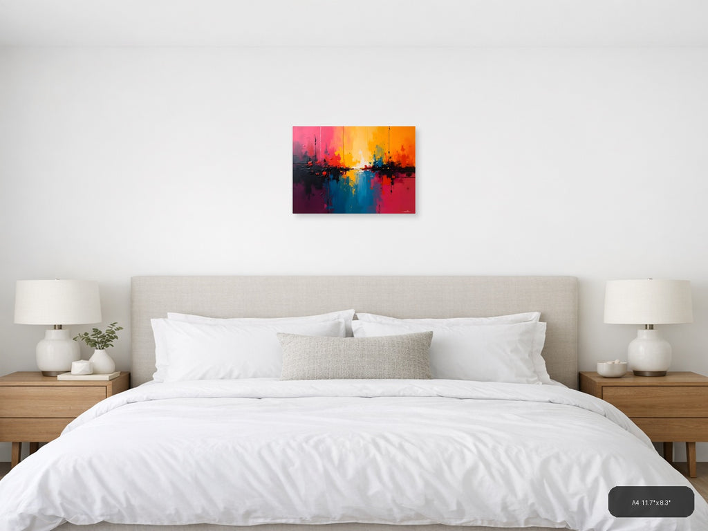 Vibrant Abstract Sunset Reflection Landscape Wall Art — A4 / Bedroom