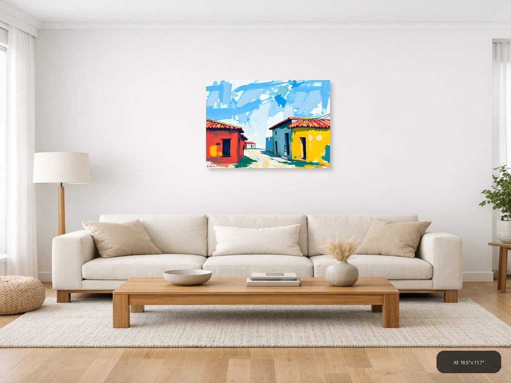 Colorful Colonial Houses Abstract Landscape Wall Art — A3 / Living Room