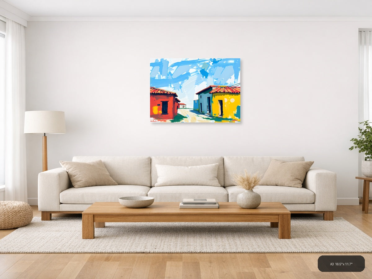 Colorful Colonial Houses Abstract Landscape Wall Art — A3 / Living Room