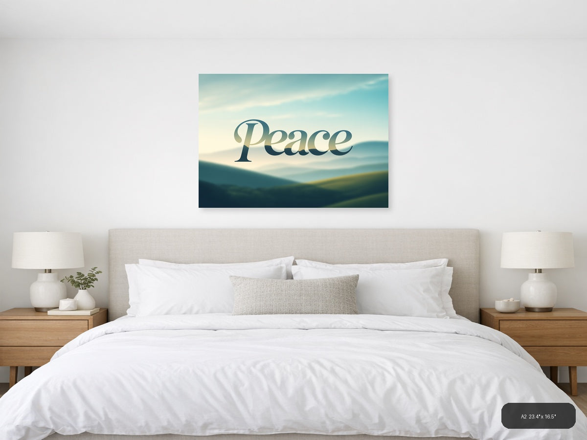 Peace Typography Landscape Mountain Wall Art — A2 / Bedroom