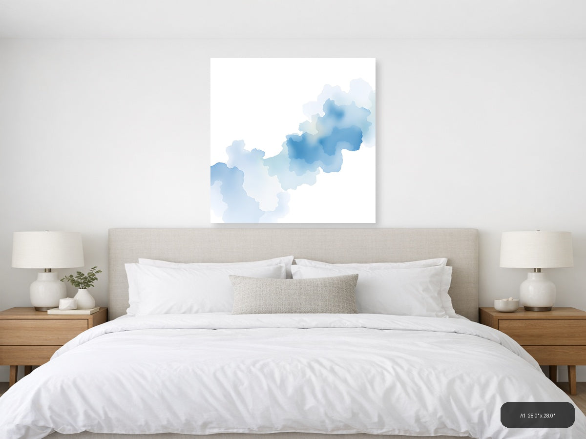 Blue Watercolor Cloud Formations Abstract Wall Art — A1 / Bedroom