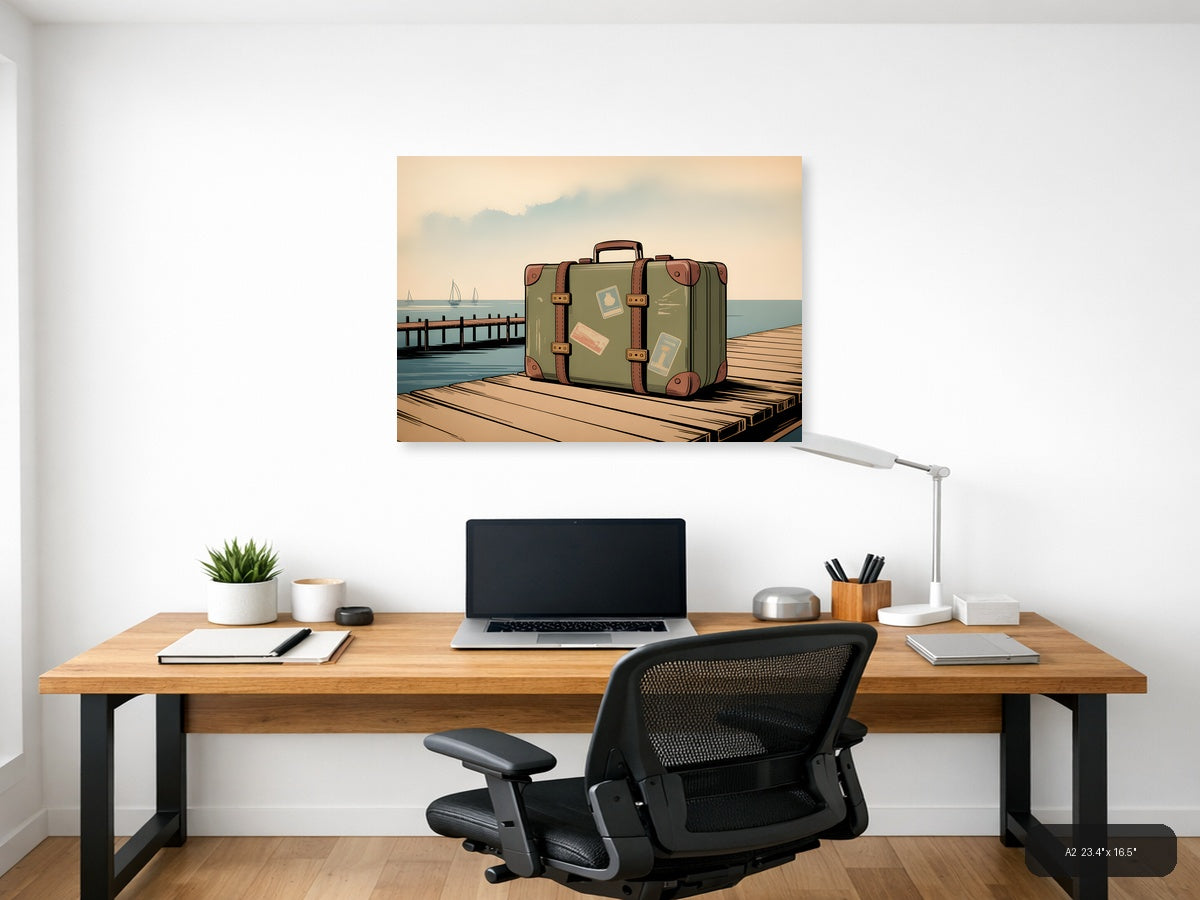 Vintage Suitcase on Dock - Coastal Travel Wall Art — A2 / Office