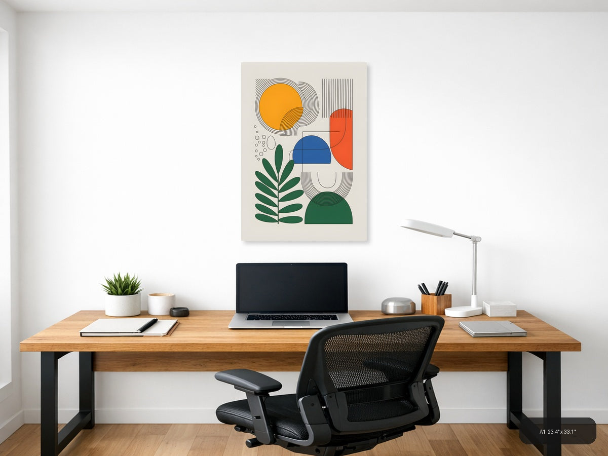 Abstract Geometric Line Art with Organic Shapes Wall Art — A1 / Office