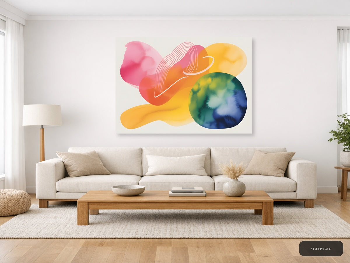 Colorful Abstract Watercolor Landscape Wall Art — A1 / Living Room