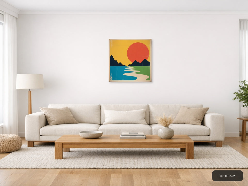 Vintage Sunset Mountain Landscape Wall Art — A3 / Living Room