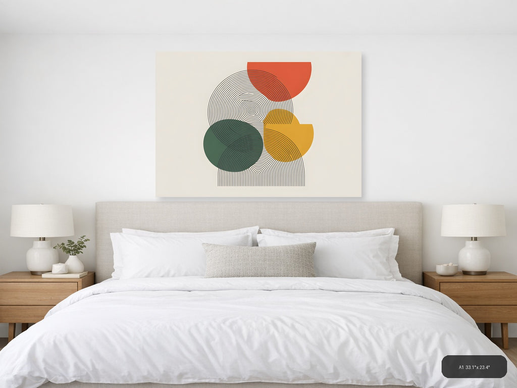 Abstract Line Art with Geometric Shapes Wall Art — A1 / Bedroom