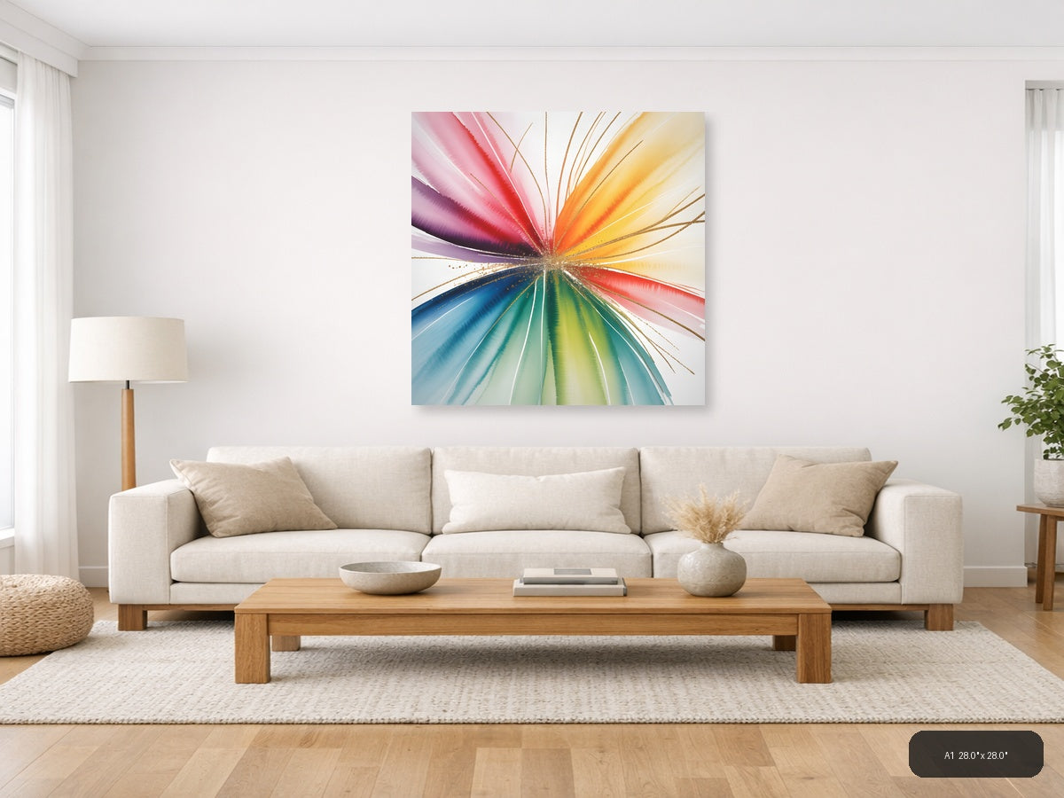 Rainbow Watercolor Sunburst Abstract Wall Art — A1 / Living Room