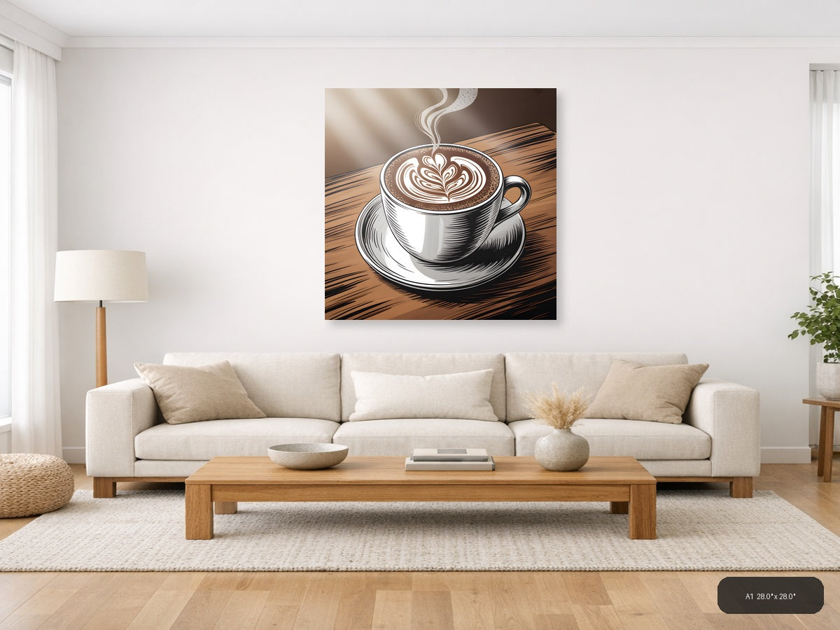 Latte Art Coffee Cup Line Art Drawing Wall Art — A1 / Living Room