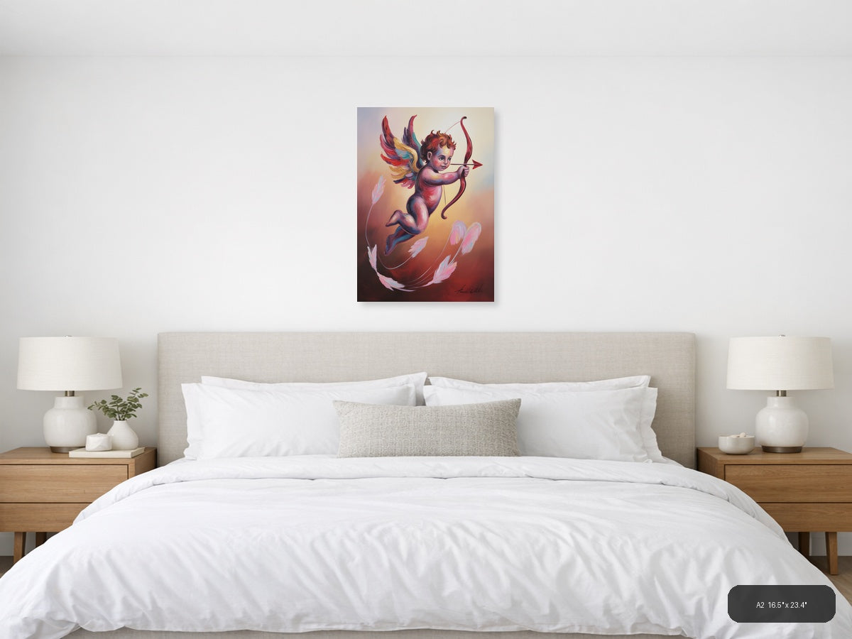 Colorful Cupid Angel with Bow Abstract Portrait Wall Art — A2 / Bedroom