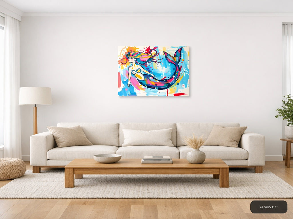 Colorful Mermaid Abstract Splash Modern Wall Art — A3 / Living Room