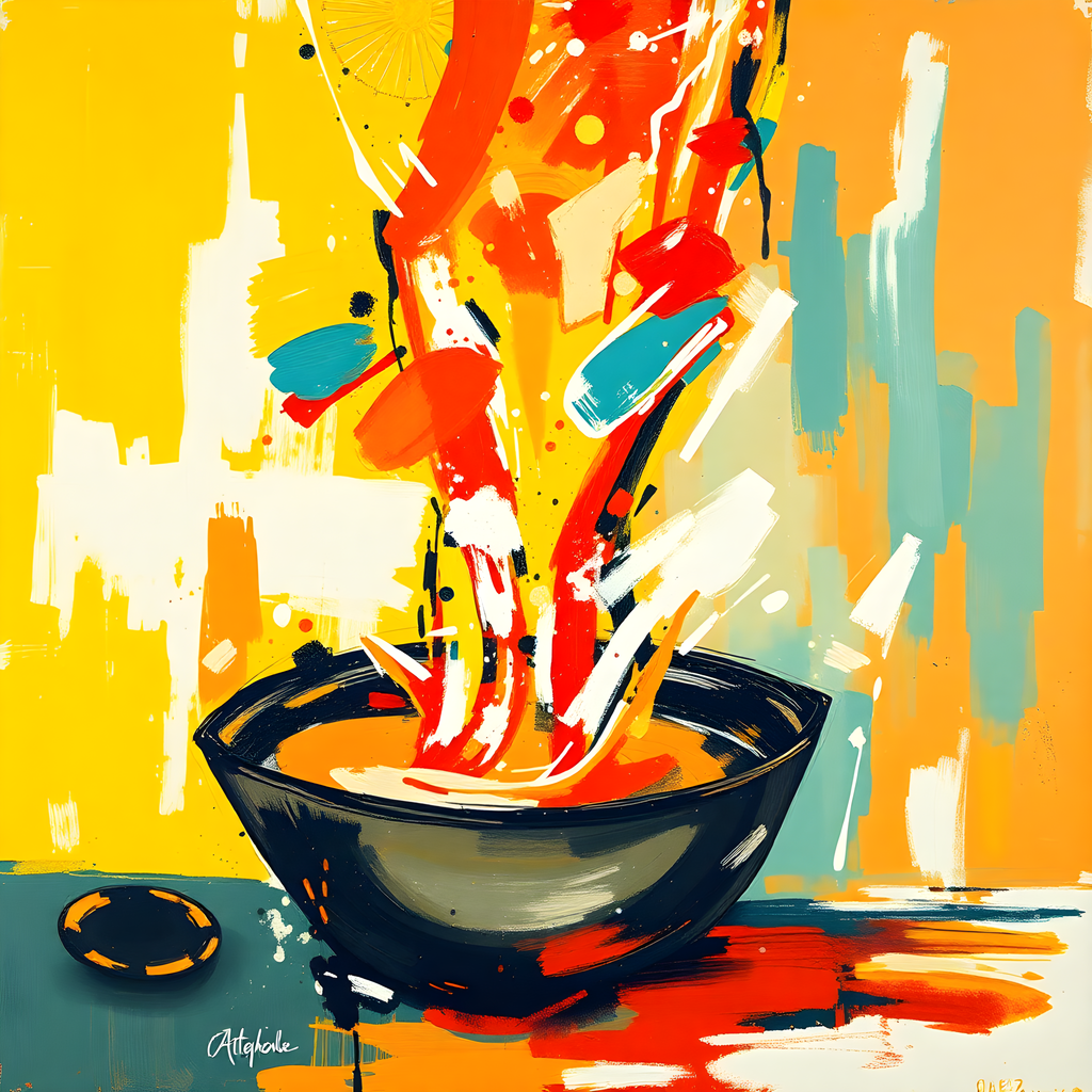 Abstract Wok Cooking Scene - Modern Kitchen Wall Art