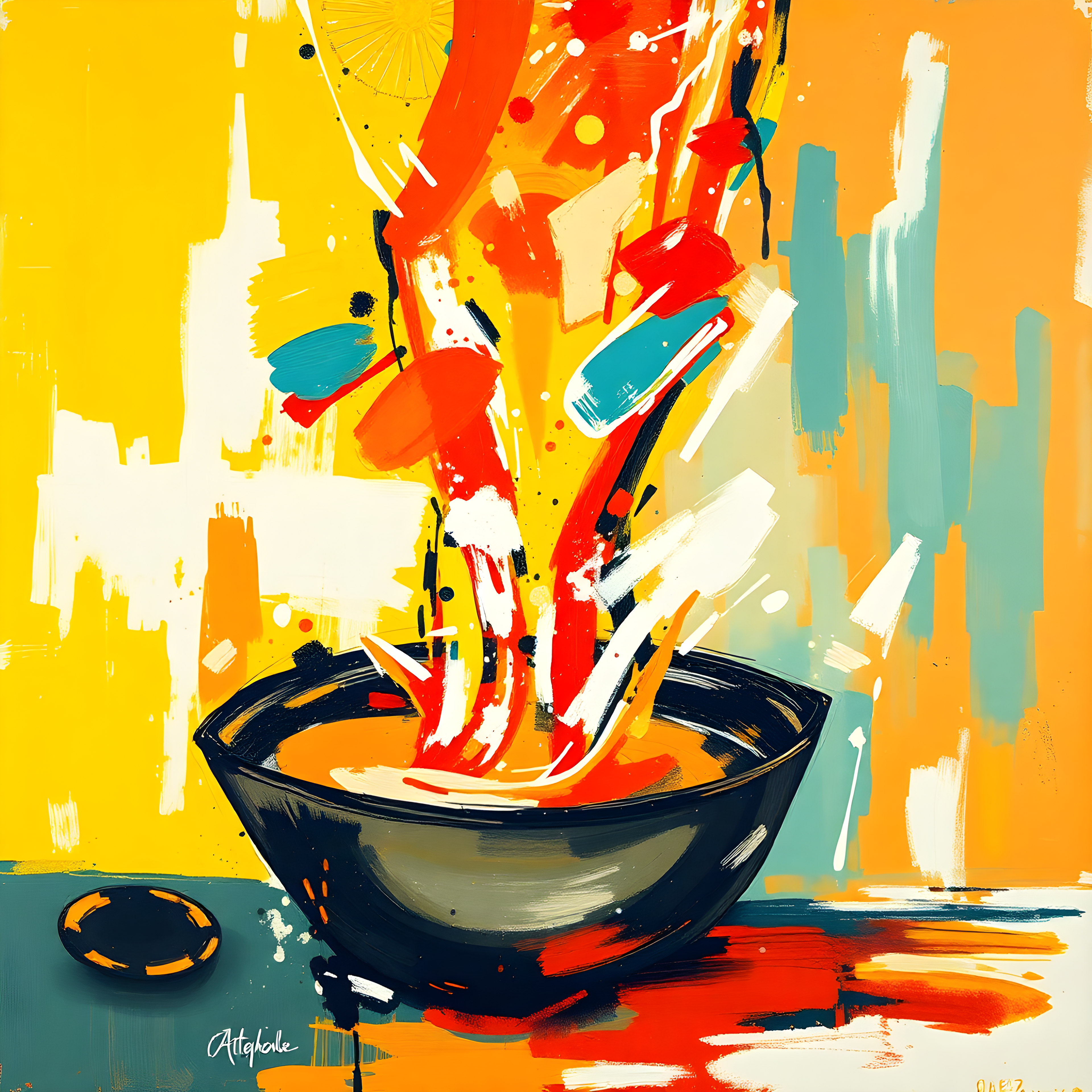 Abstract Wok Cooking Scene - Modern Kitchen Wall Art