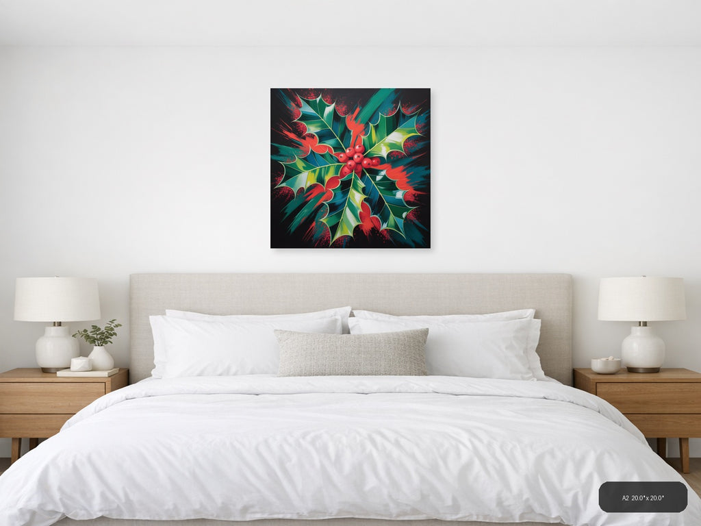 Abstract Holly Berry Red Green Festive Modern Wall Art — A2 / Bedroom