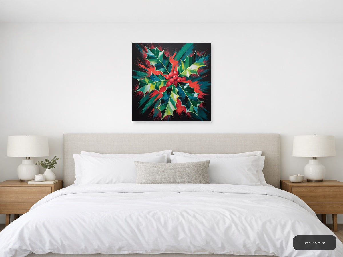 Abstract Holly Berry Red Green Festive Modern Wall Art — A2 / Bedroom