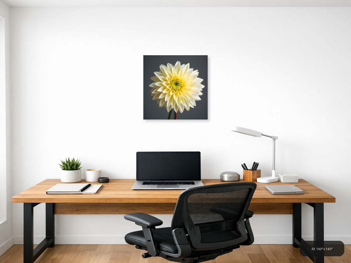 Yellow and White Dahlia Flower Minimalist Wall Art — A3 / Office