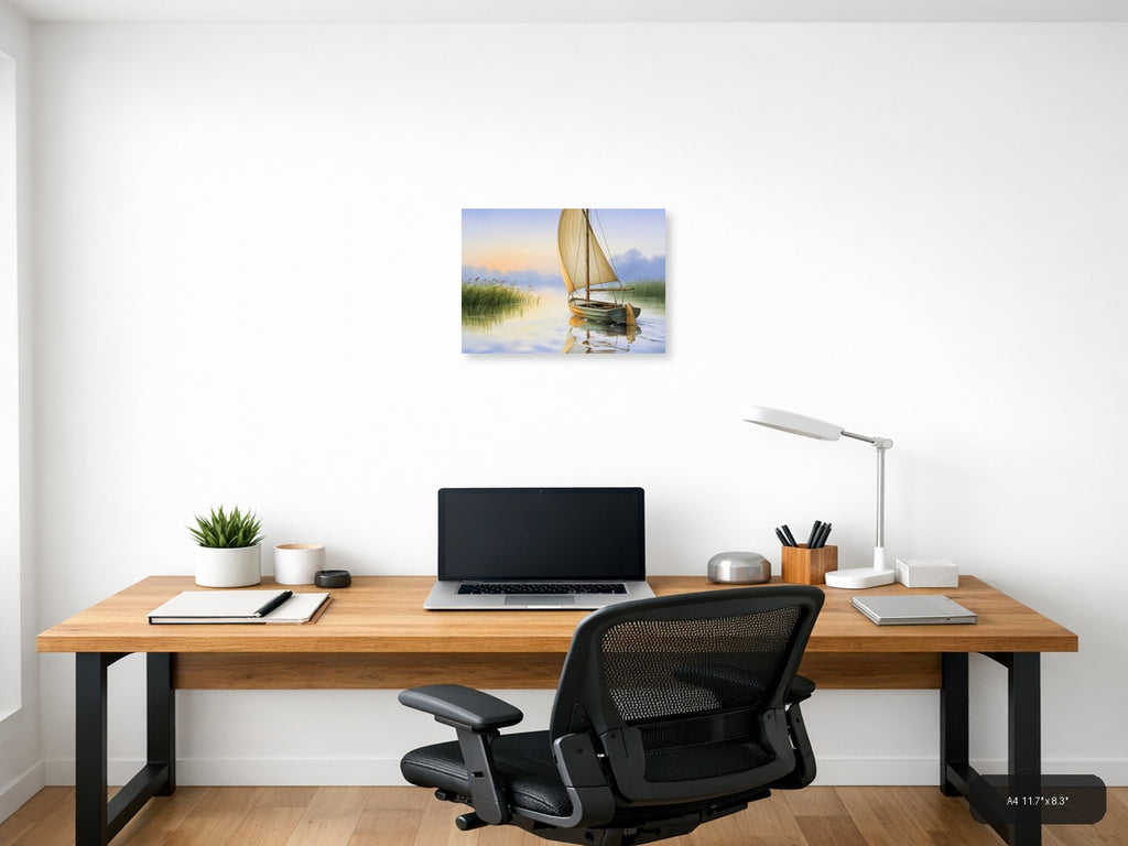 Boat — Watercolor (Landscape) Canvas Print | Watercolor Wall Art | A4 A3 A2 A1 — A4 / Office