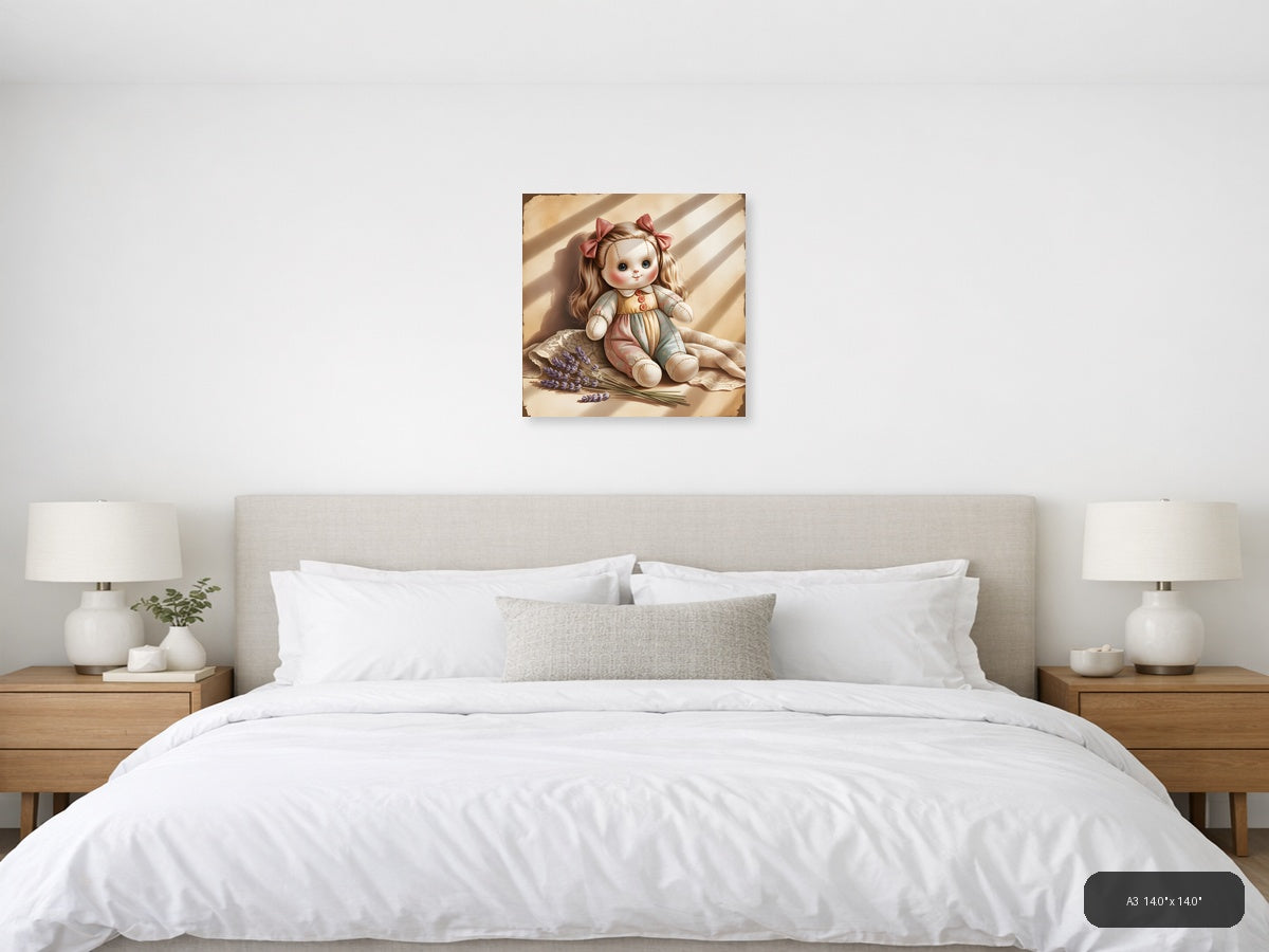 Vintage Rag Doll with Lavender - Cottage Core Wall Art — A3 / Bedroom