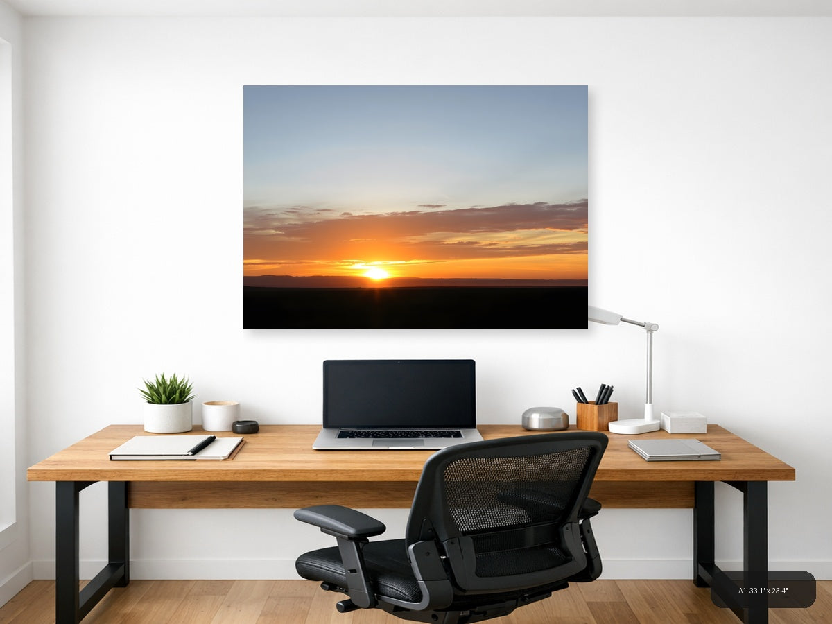 Minimalist Golden Sunset Over Dark Horizon Wall Art — A1 / Office