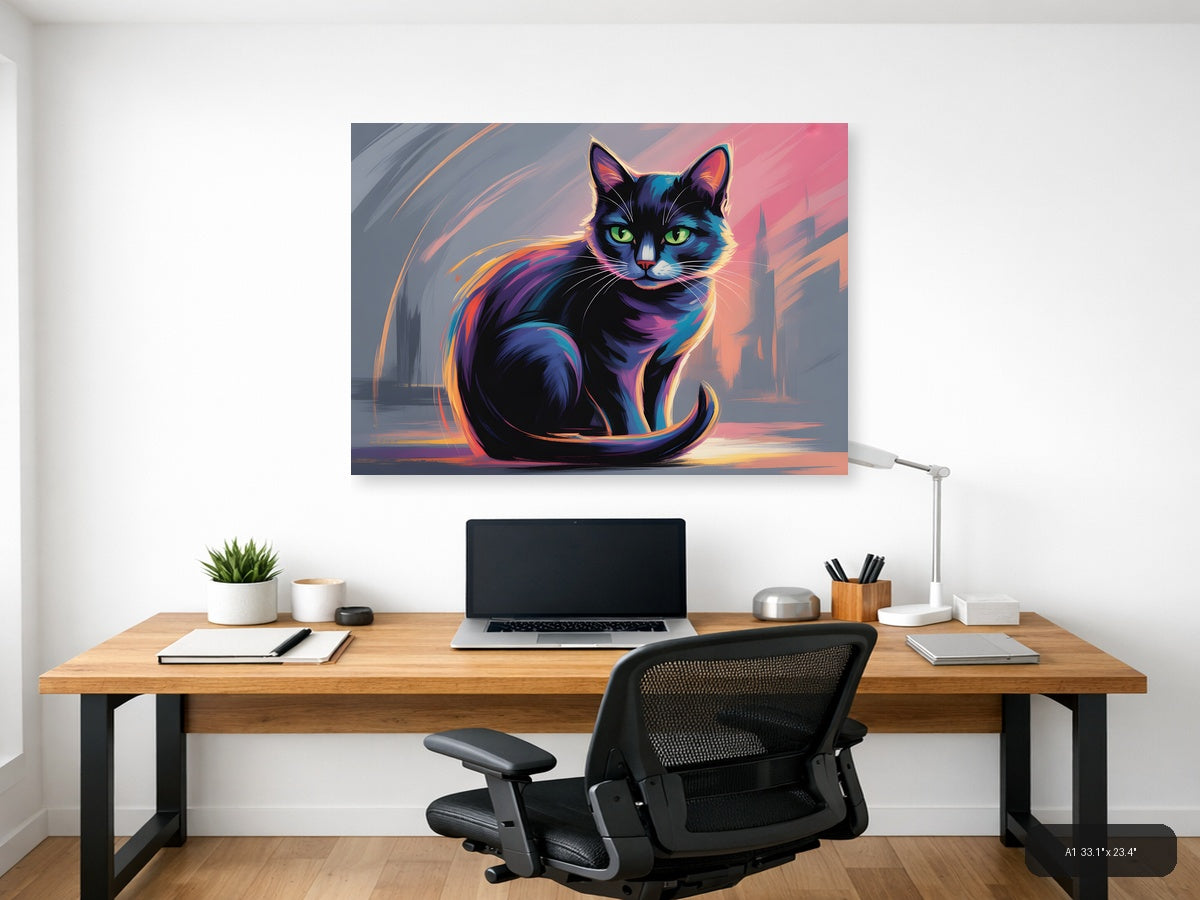 Neon Cat Abstract Glow Modern Wall Art — A1 / Office