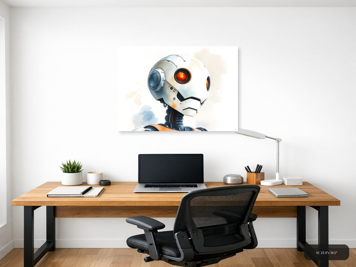 Futuristic Robot Head Watercolor Illustration Wall Art — A2 / Office
