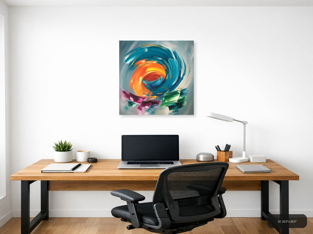 Vibrant Spiral Abstract Orange & Teal Canvas Wall Art — A2 / Office
