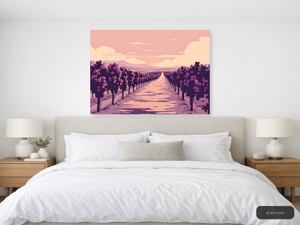 Vintage Purple Vineyard Landscape Wall Art — A1 / Bedroom