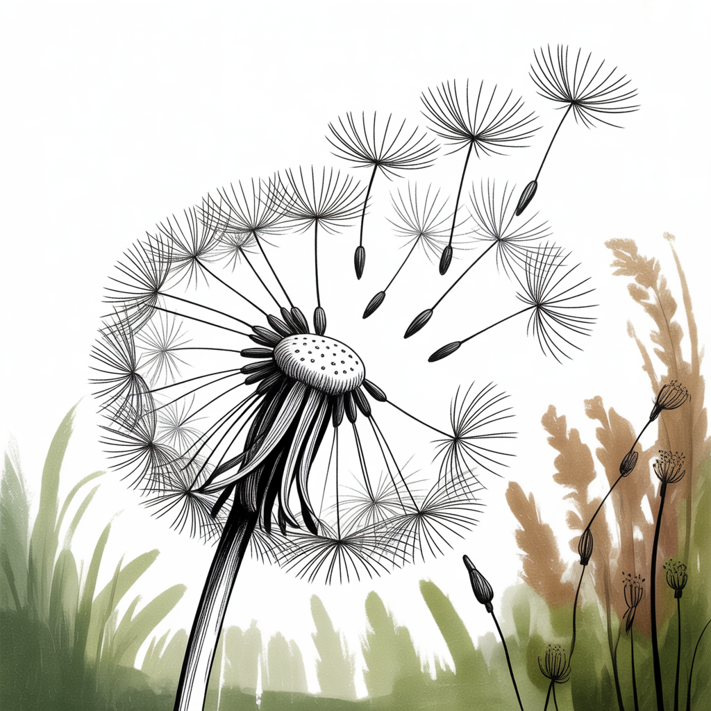 Dandelion Line Art Black Ink Botanical Wall Art