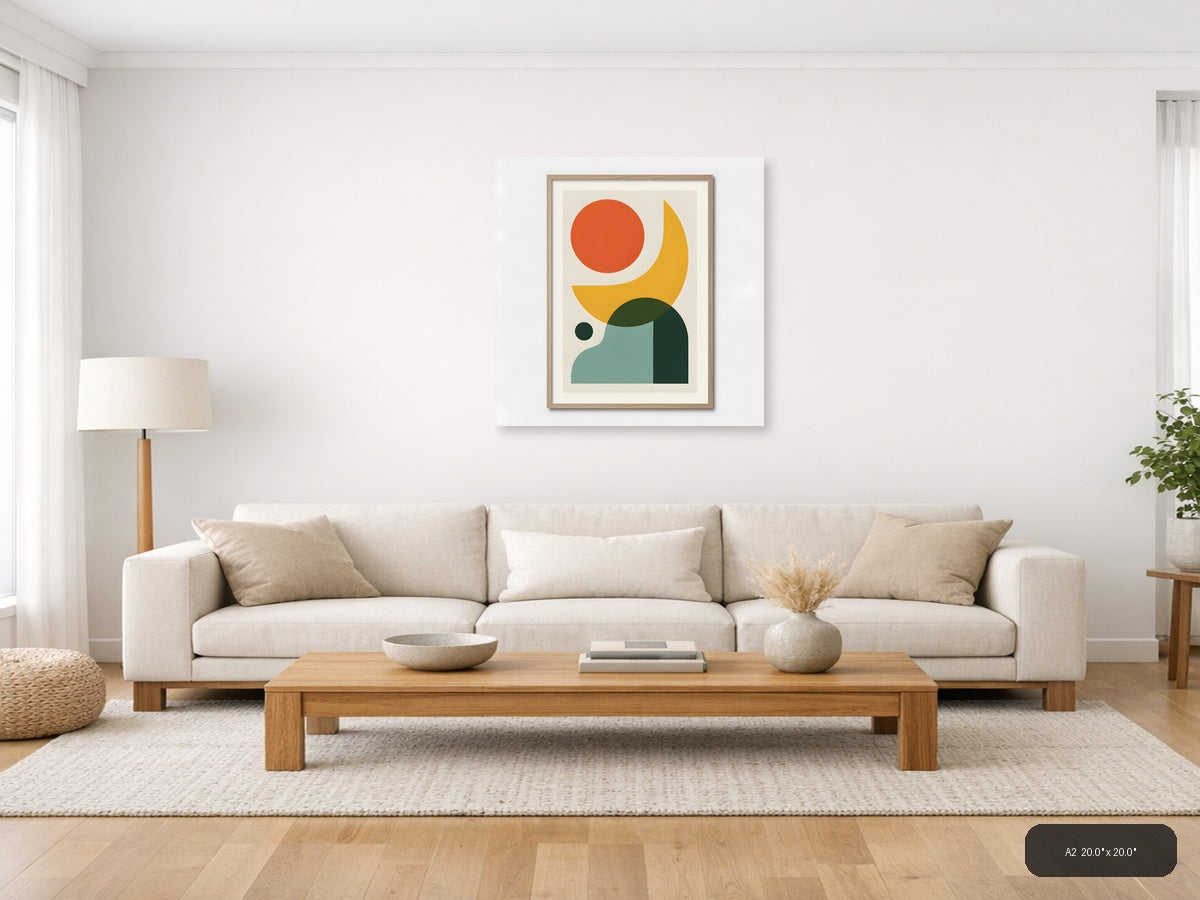 Minimalist Abstract Shapes with Sun and Moon Wall Art — A2 / Living Room