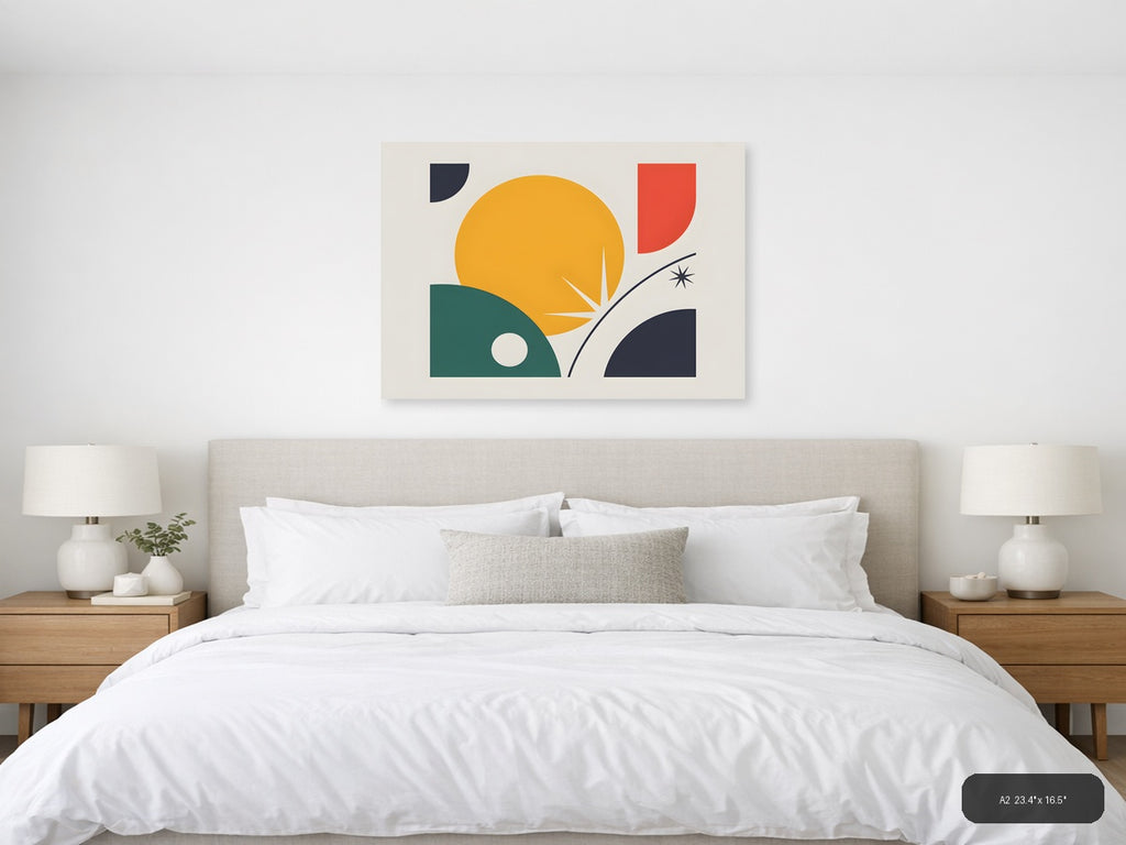 Minimalist Sunset Landscape with Geometric Shapes Wall Art — A2 / Bedroom
