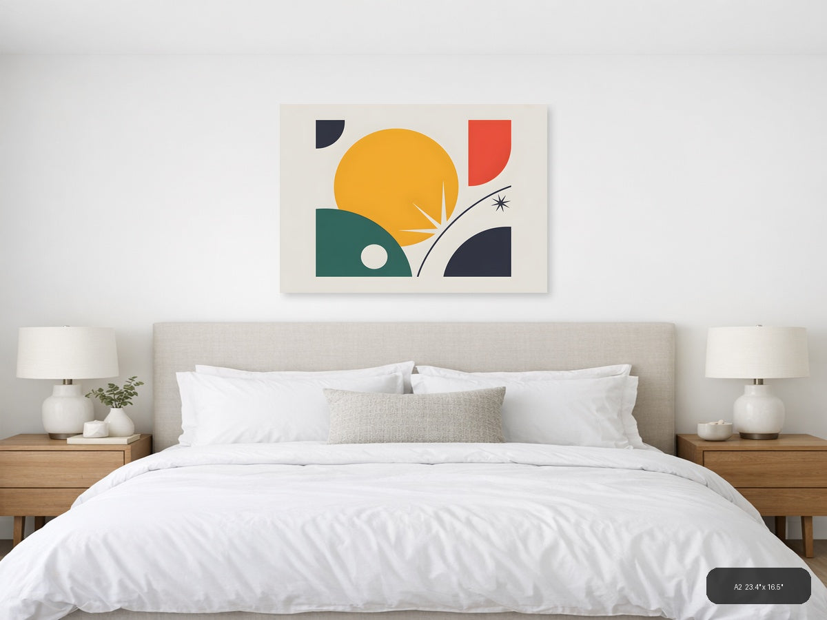 Minimalist Sunset Landscape with Geometric Shapes Wall Art — A2 / Bedroom