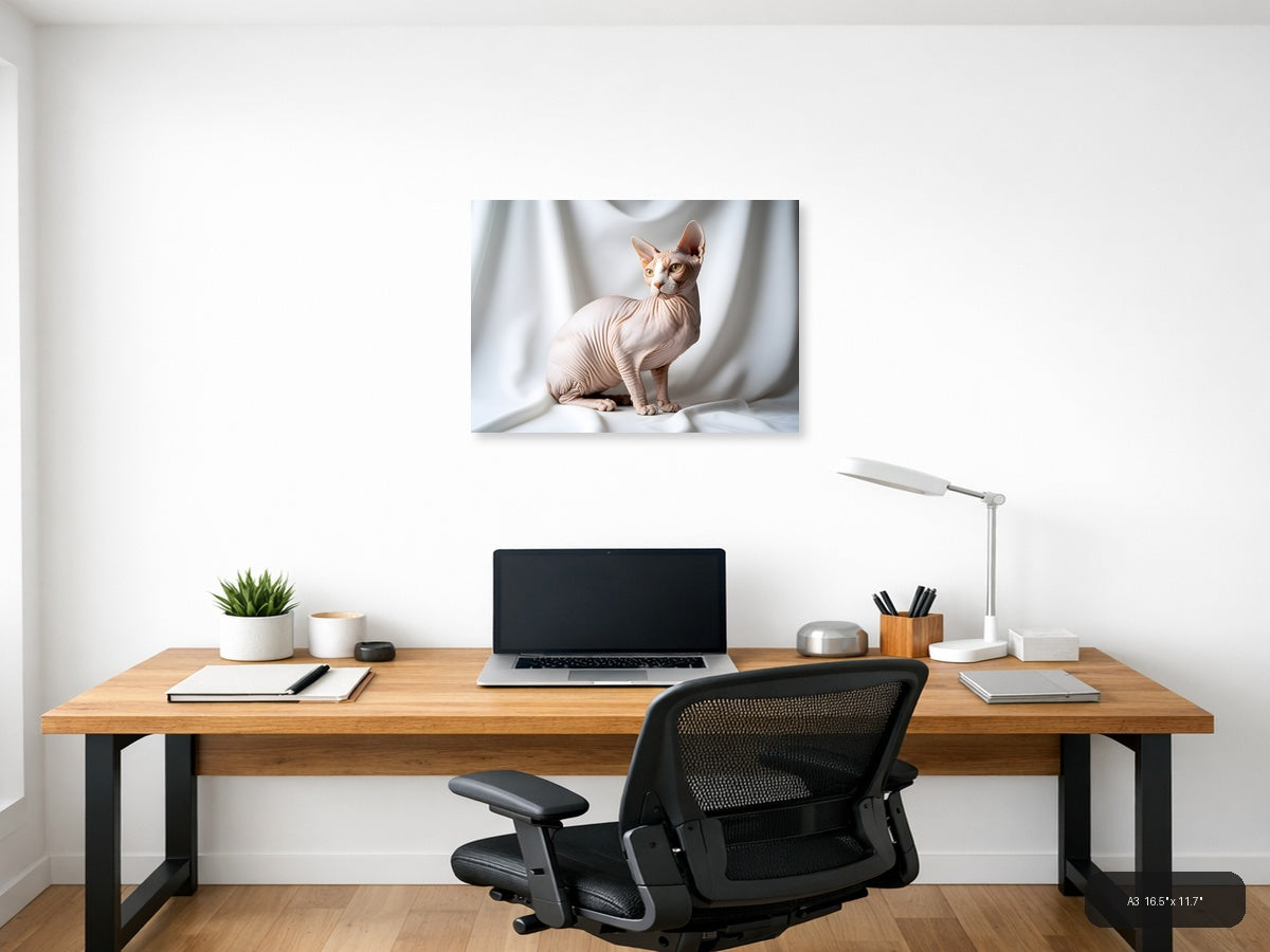 Minimalist Hairless Cat Portrait Landscape Wall Art — A3 / Office