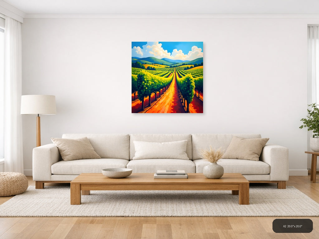 Vibrant Vineyard Rows Abstract Landscape Wall Art — A2 / Living Room
