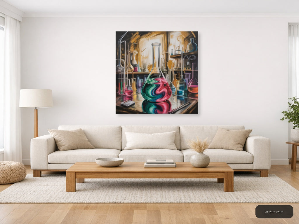 Abstract Laboratory Flasks Vibrant Chemical Art Wall Art — A1 / Living Room