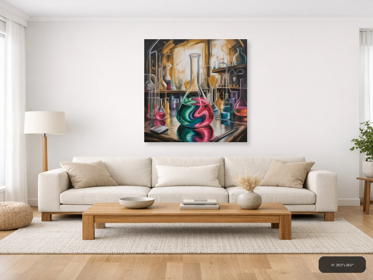 Abstract Laboratory Flasks Vibrant Chemical Art Wall Art — A1 / Living Room