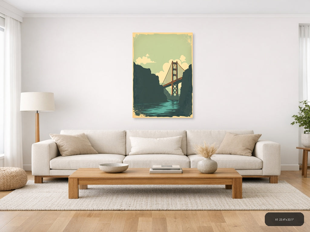 Golden Gate Bridge Vintage Landscape Wall Art — A1 / Living Room