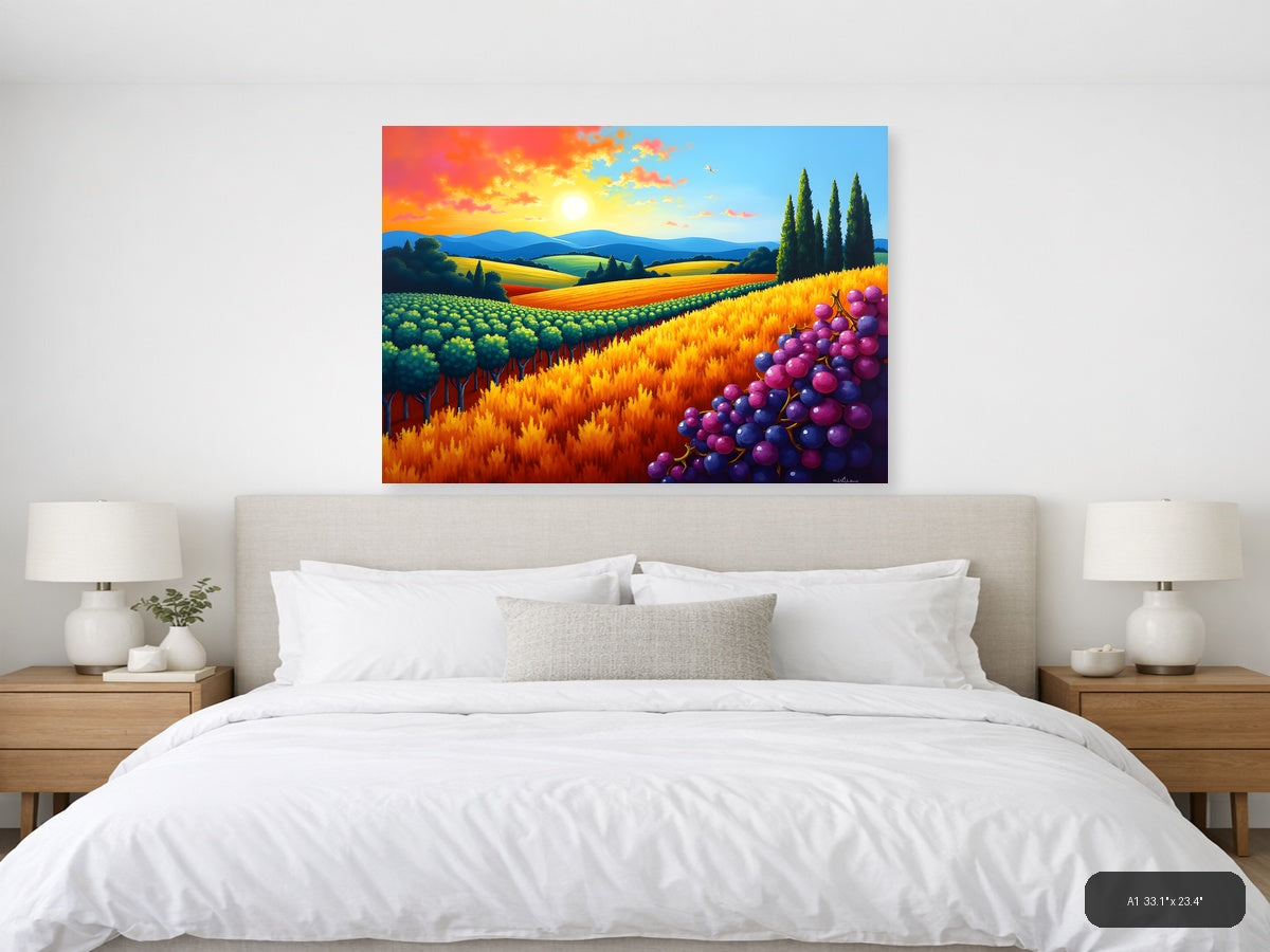 Tuscany Vineyard Sunset Abstract Landscape Wall Art — A1 / Bedroom