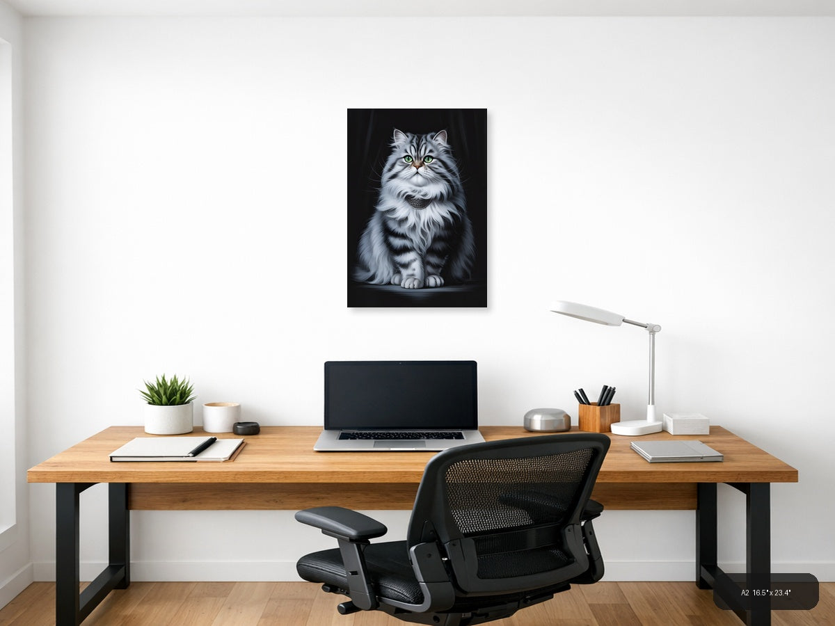 Majestic Grey Tabby Cat with Green Eyes Photography Wall Art — A2 / Office